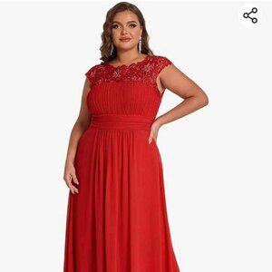 Ever-Pretty Women's Plus Size Lace Cap Sleeve Long Formal Evening Dress